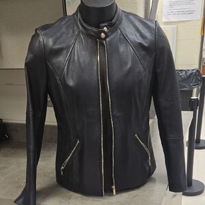 Karl Lagerfeld Black Leather Jacket with Gold Accents